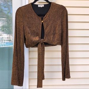 Glittery Bell Sleeve Front Tie Crop